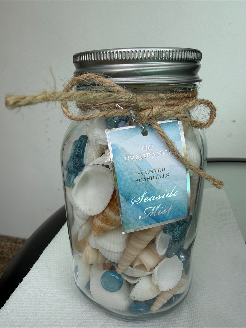 Seaside Mist Scented Shells Jar - Blue & White
